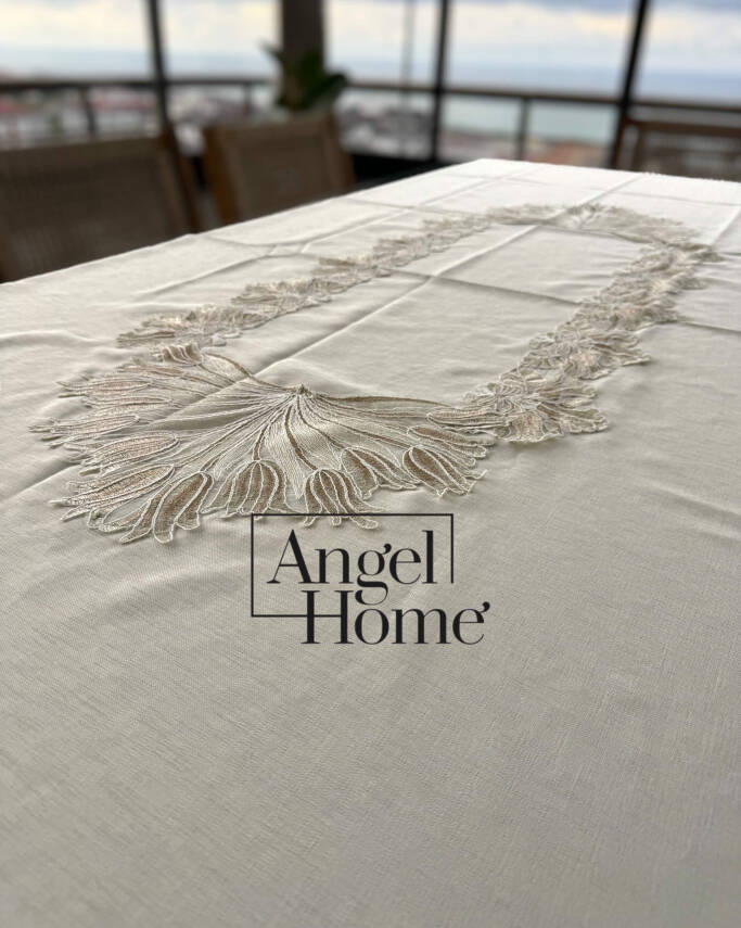 Royal Home Keten Kumaş Fransız Dantelli Leke Tutmaz Dertsiz Masa Örtüsü - 6