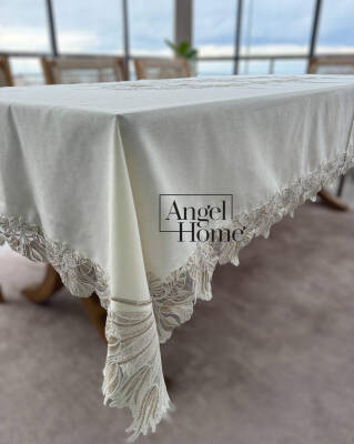Royal Home Keten Kumaş Fransız Dantelli Leke Tutmaz Dertsiz Masa Örtüsü - 4